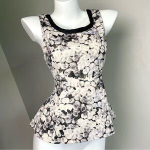 Vintage Floral Black & White Peplum Top